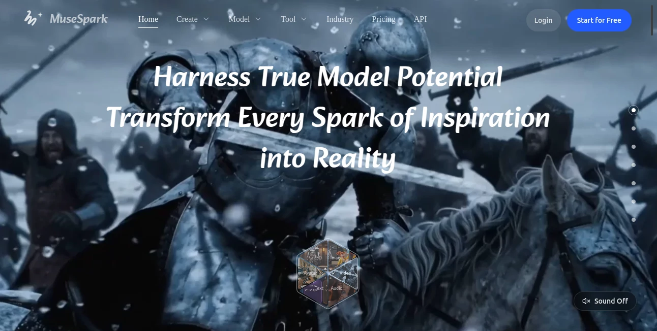 Screenshot of MuseSpark – An AI tool in the ,AI Photo & Image Generator ,AI 3D Model Generator ,AI Video Generator ,AI Music Generator  category, showcasing its interface and key features.