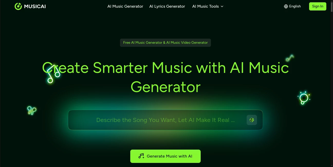 Screenshot of AI Music – An AI tool in the ,AI Lyrics Generator ,AI Video Generator ,AI Music Generator ,AI Text to Music  category, showcasing its interface and key features.