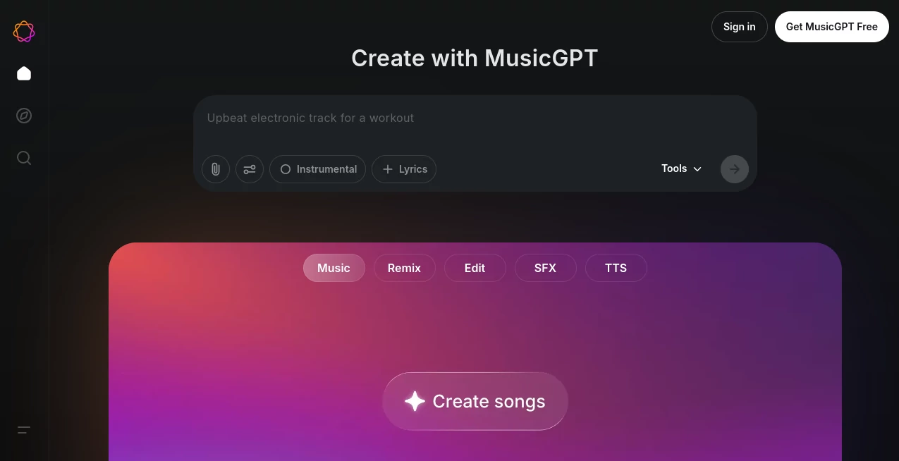 Screenshot of MusicGPT – An AI tool in the ,AI Text to Music ,AI Voice Cloning ,AI Music Generator ,AI Voice & Audio Editing  category, showcasing its interface and key features.
