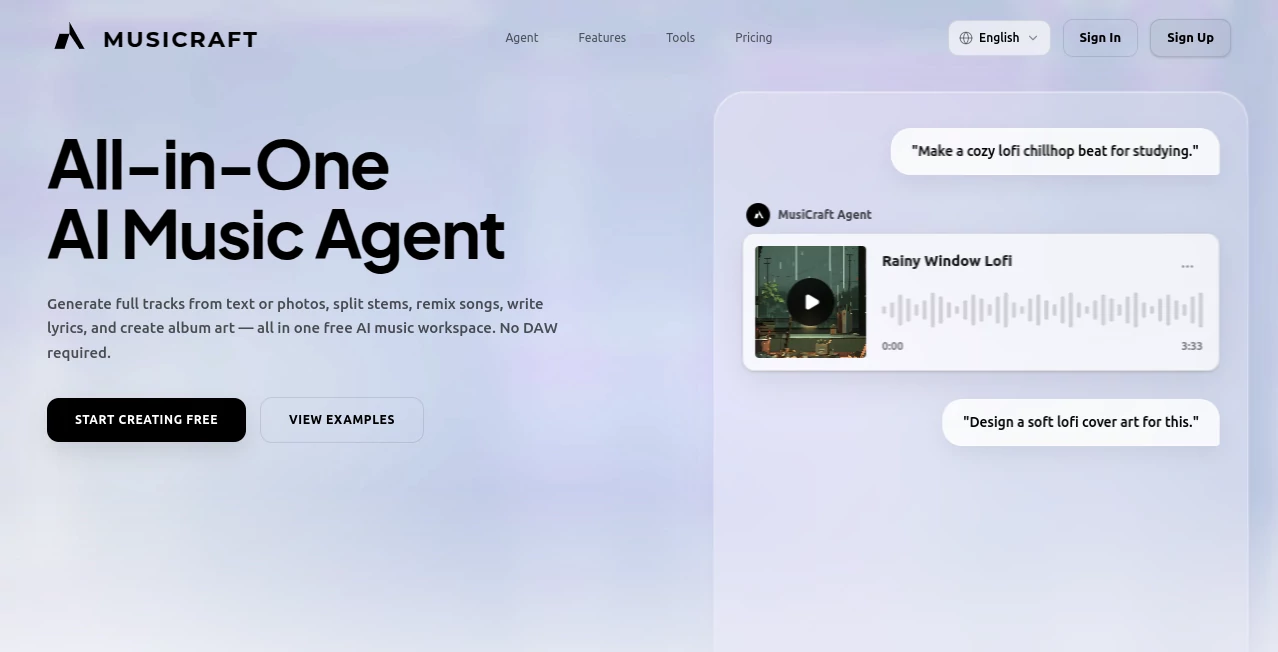 Screenshot of MusiCraft – An AI tool in the ,AI Music Generator ,AI Voice & Audio Editing ,AI Voice Cloning ,AI Text to Music  category, showcasing its interface and key features.
