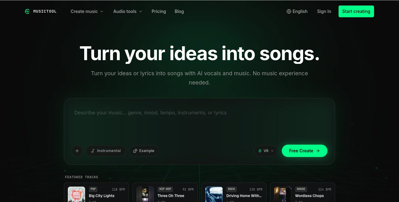 Screenshot of MUSICTOOL – An AI tool in the ,AI Design Generator ,Design & Art  category, showcasing its interface and key features.