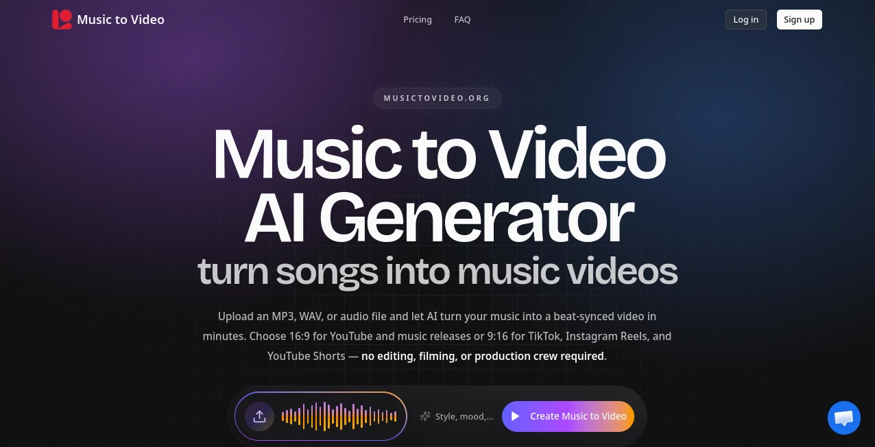Screenshot of Music to Video – An AI tool in the ,AI Image to Video ,AI Music Video Generator ,AI Video Generator ,AI Text to Music  category, showcasing its interface and key features.