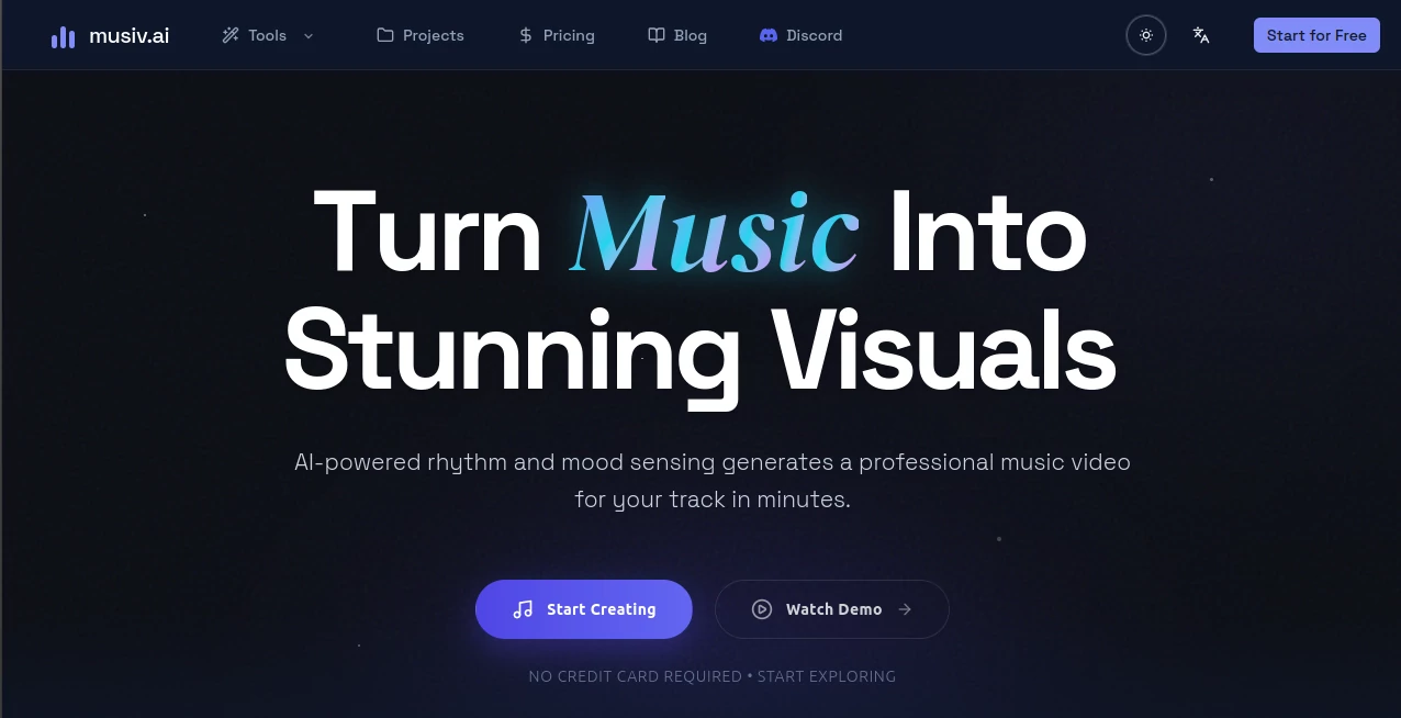 Screenshot of musiv.ai – An AI tool in the ,AI Music Video Generator ,AI Video Generator ,AI Music Generator  category, showcasing its interface and key features.