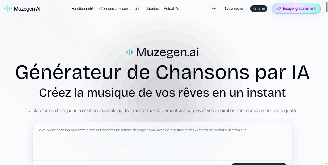 Screenshot of Muzegen AI – An AI tool in the ,AI Text to Music ,AI Music Generator  category, showcasing its interface and key features.