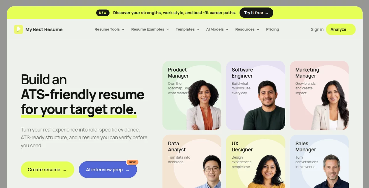 Screenshot of My Best Resume – An AI tool in the ,AI Cover Letter Generator ,AI Resume Builder  category, showcasing its interface and key features.