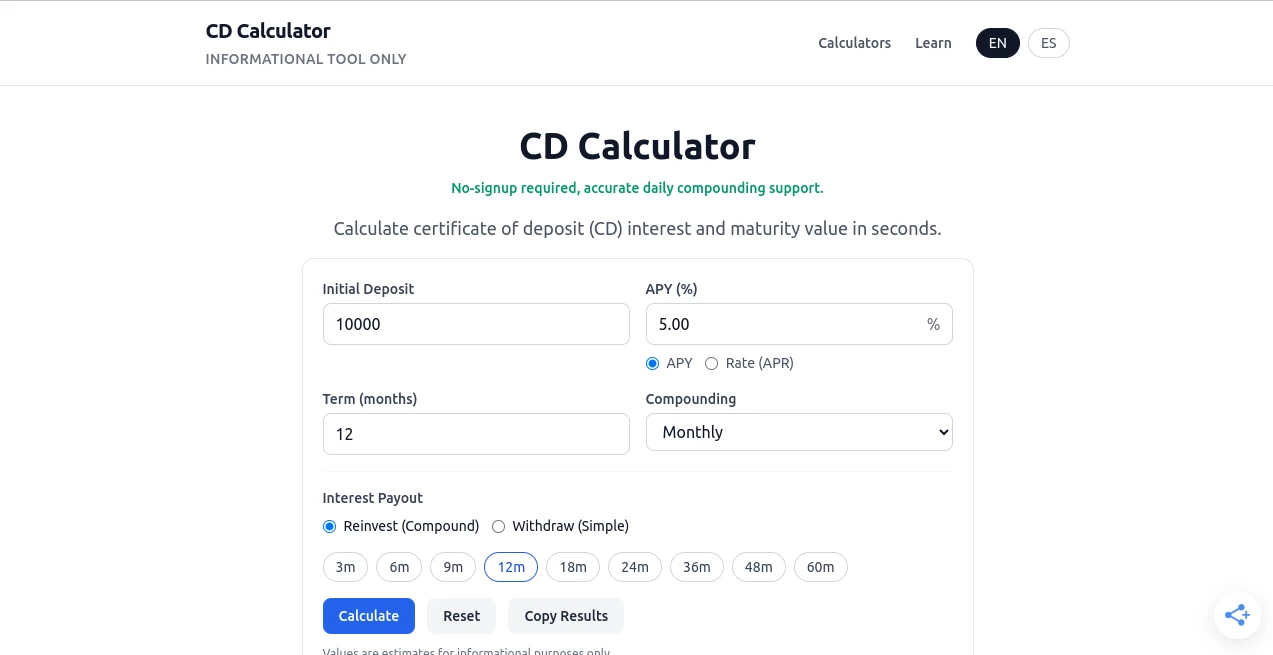 Screenshot of CD Calculator – An AI tool in the ,AI Research Tool ,AI Education Assistant ,AI Productivity Tools  category, showcasing its interface and key features.