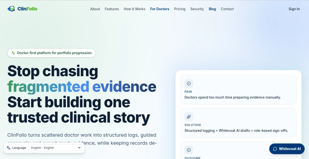 Screenshot of ClinFolio – An AI tool in the ,AI Healthcare ,AI Knowledge Management  category, showcasing its interface and key features.