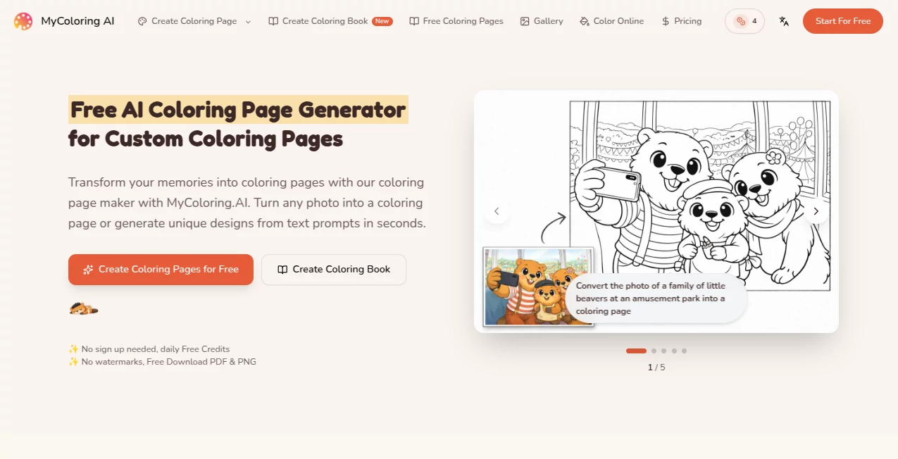 Screenshot of MyColoring AI – An AI tool in the ,AI Photo & Image Generator ,AI Illustration Generator ,AI Art Generator ,AI Fun Tools  category, showcasing its interface and key features.