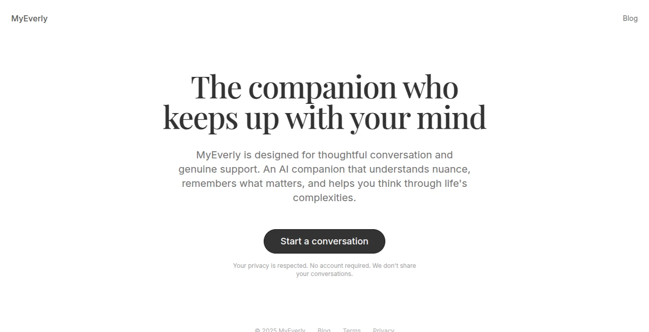 Screenshot of MyEverly – An AI tool in the ,AI Life Assistant ,AI Mental Health ,AI Coaching ,AI Chatbot  category, showcasing its interface and key features.