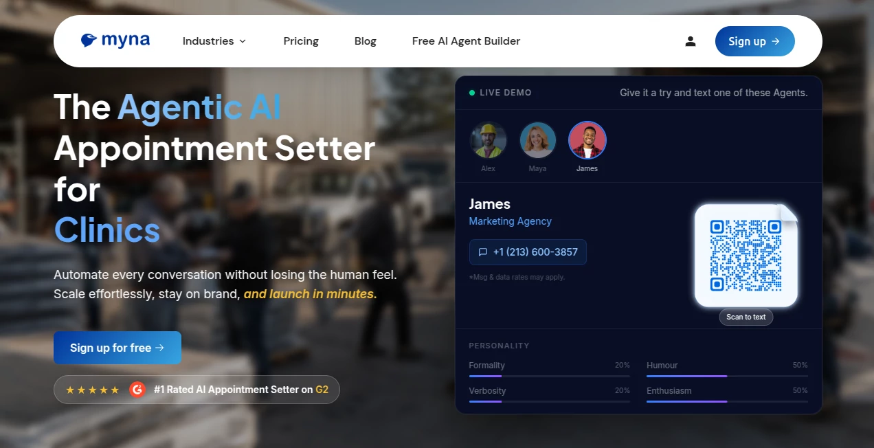 Screenshot of Myna – An AI tool in the ,AI Sales Assistant ,AI Customer Service Assistant ,AI Chatbot ,AI Scheduling  category, showcasing its interface and key features.