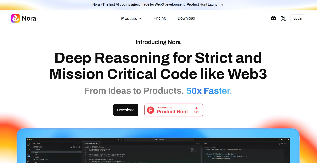 Screenshot of Nora – An AI tool in the ,AI Code Assistant ,AI Blockchain ,AI Developer Tools ,AI Code Explanation  category, showcasing its interface and key features.