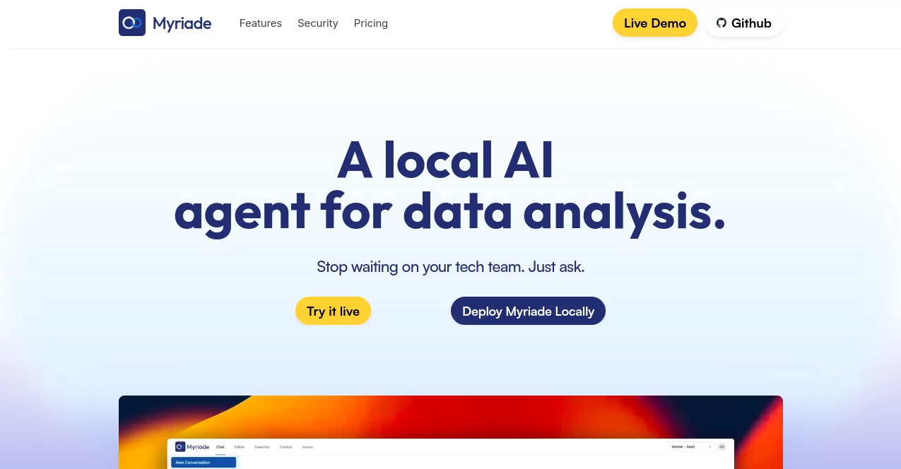 Screenshot of MyRiade AI – An AI tool in the ,AI Data Mining ,AI SQL Query Builder ,AI Research Tool ,AI Analytics Assistant  category, showcasing its interface and key features.