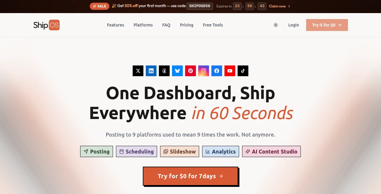 Screenshot of ShipOS – An AI tool in the ,AI Social Media Assistant ,AI Digital Marketing Generator ,AI Productivity Tools ,AI Scheduling  category, showcasing its interface and key features.