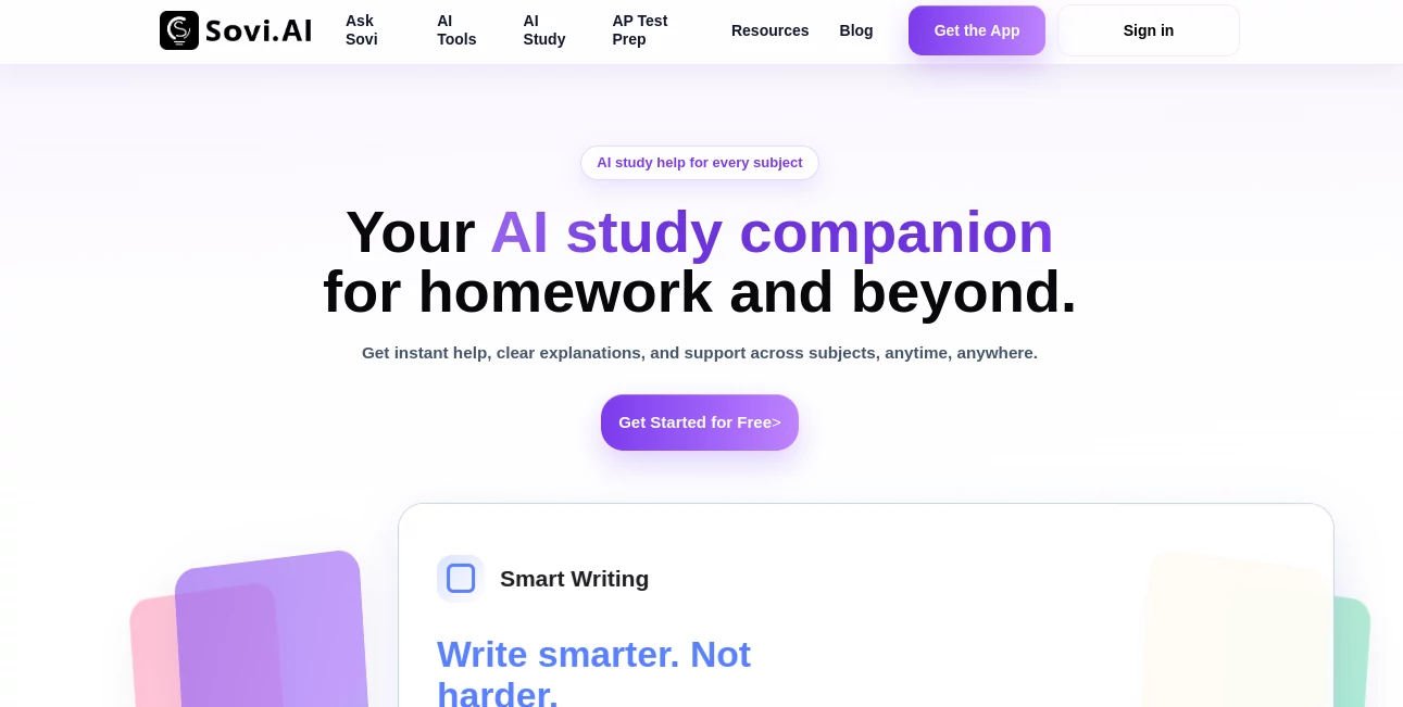 Screenshot of Sovi.AI – An AI tool in the ,AI Homework Helper ,AI Course ,AI Education Assistant ,AI Notes Assistant  category, showcasing its interface and key features.