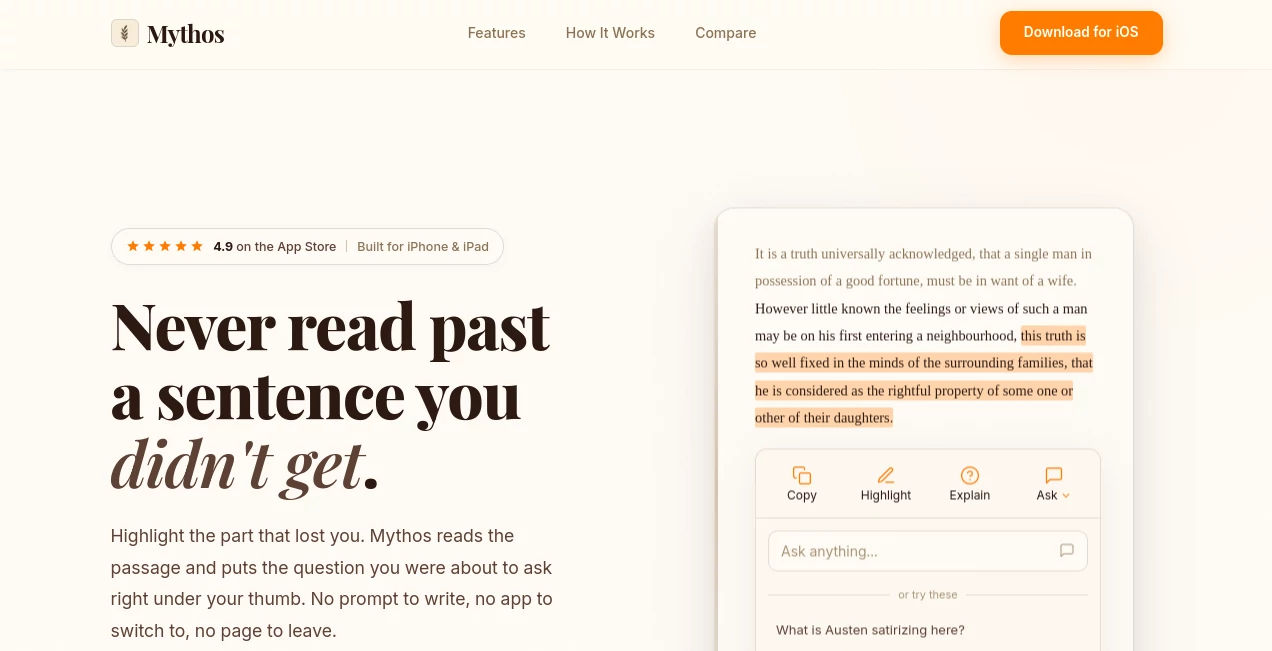 Screenshot of Mythos – An AI tool in the ,AI PDF ,AI Knowledge Management ,AI Documents Assistant ,AI Education Assistant  category, showcasing its interface and key features.