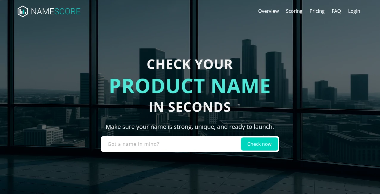 Screenshot of NameScore – An AI tool in the ,AI Research Tool ,AI Business Ideas Generator ,AI Domain Name Generator ,AI SEO Assistant  category, showcasing its interface and key features.
