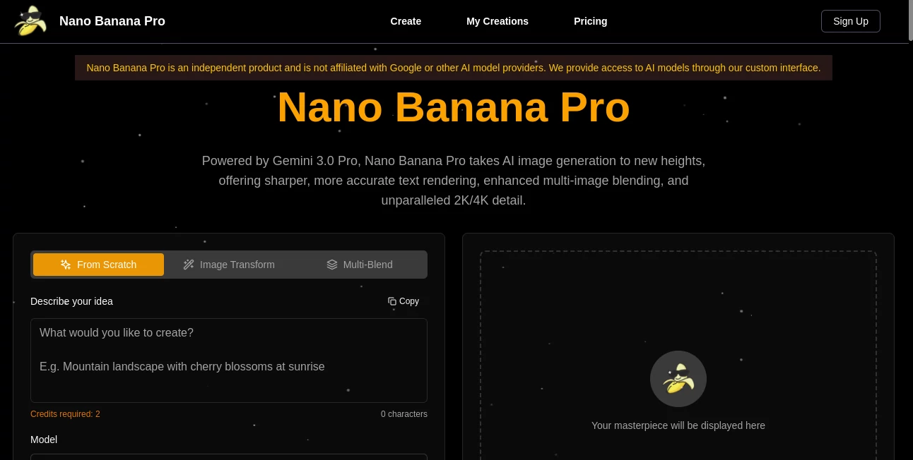 Screenshot of Nano Banana Pro – An AI tool in the ,AI Text to Image ,AI Photo & Image Generator ,AI Art Generator ,AI Design Generator  category, showcasing its interface and key features.