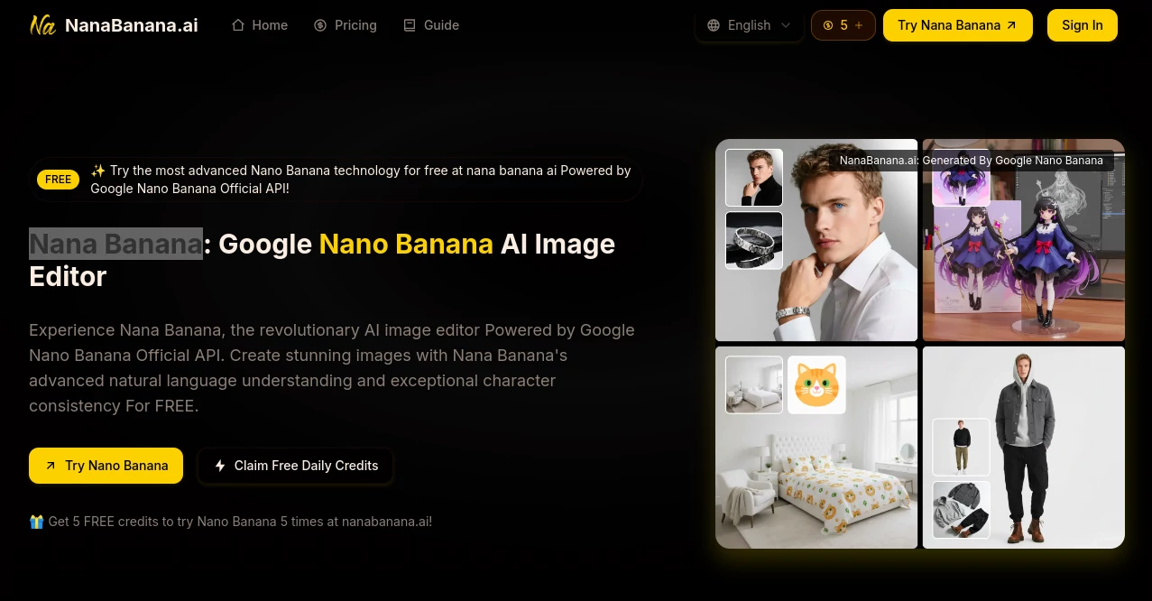 Screenshot of Nana Banana – An AI tool in the ,Photo & Image Editor ,AI Image to Image ,AI Text to Image  category, showcasing its interface and key features.