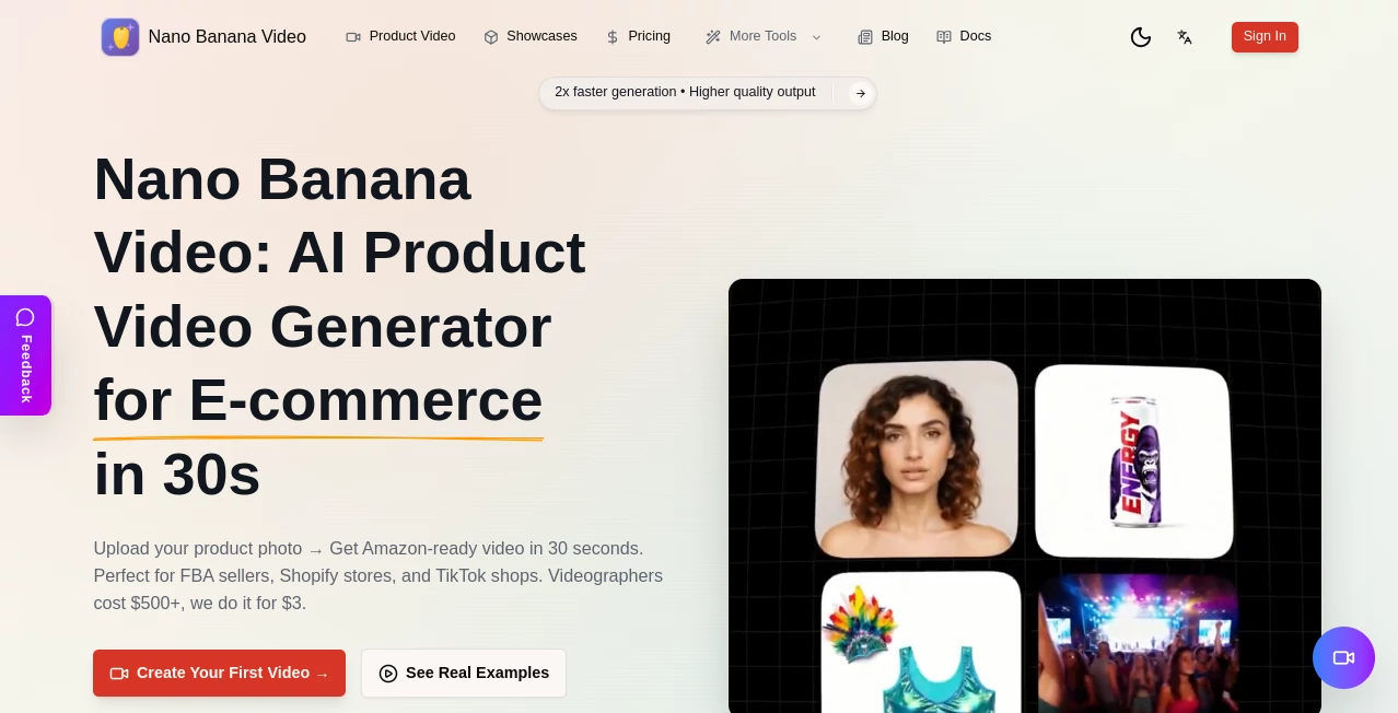 Screenshot of Nano Banana Video – An AI tool in the ,AI Image to Video ,AI Video Generator ,AI Text to Video ,AI E-commerce Assistant  category, showcasing its interface and key features.