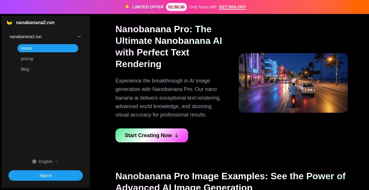 Screenshot of Nanobanana Pro – An AI tool in the ,AI Photo & Image Generator ,AI Art Generator ,AI Design Generator ,AI Text to Image  category, showcasing its interface and key features.
