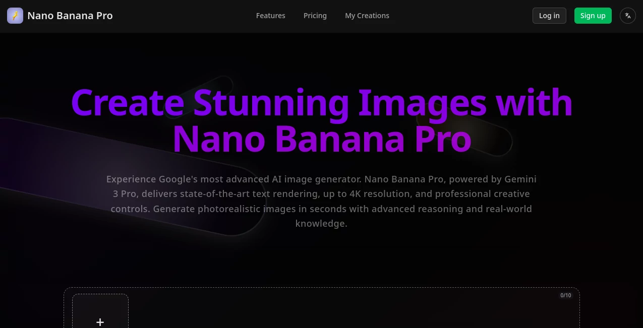 Screenshot of Nano Banana Pro – An AI tool in the ,AI Text to Image ,AI Photo & Image Generator ,AI Art Generator ,AI Design Generator  category, showcasing its interface and key features.