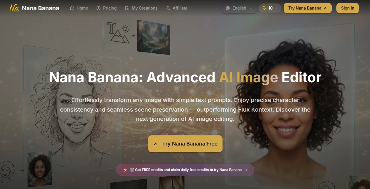Screenshot of Nana Banana – An AI tool in the ,Photo & Image Editor ,AI Art Generator ,AI Design Generator ,AI Image to Image  category, showcasing its interface and key features.