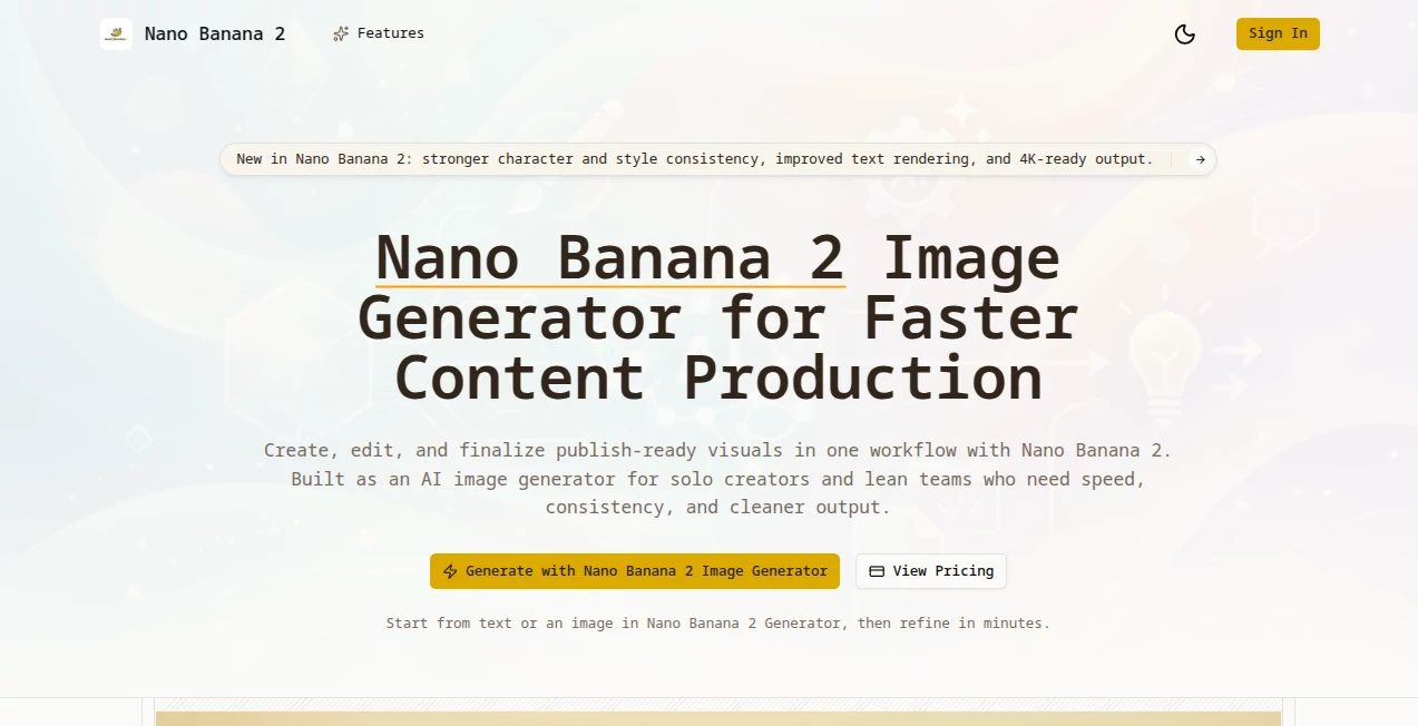 Screenshot of Nano Banana 2 – An AI tool in the ,AI Photo & Image Generator ,AI Image to Image ,AI Art Generator ,AI Design Generator  category, showcasing its interface and key features.
