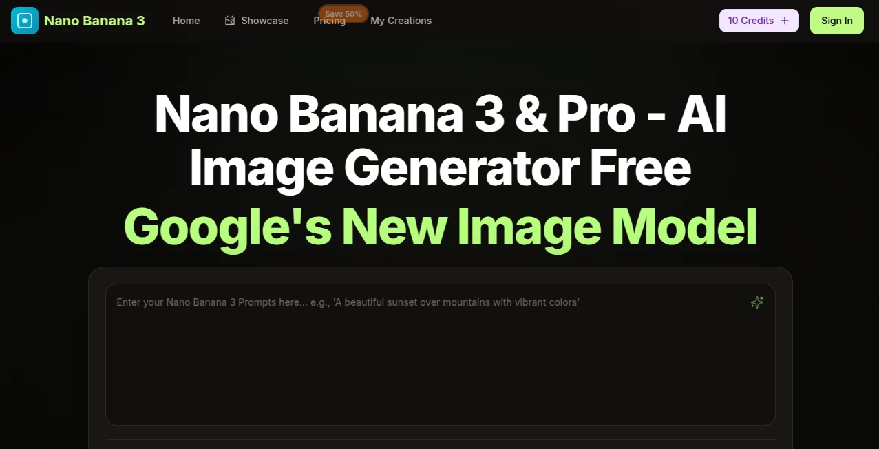 Screenshot of nano banana – An AI tool in the ,AI Photo & Image Generator ,AI Art Generator ,AI Design Generator ,AI Text to Image  category, showcasing its interface and key features.