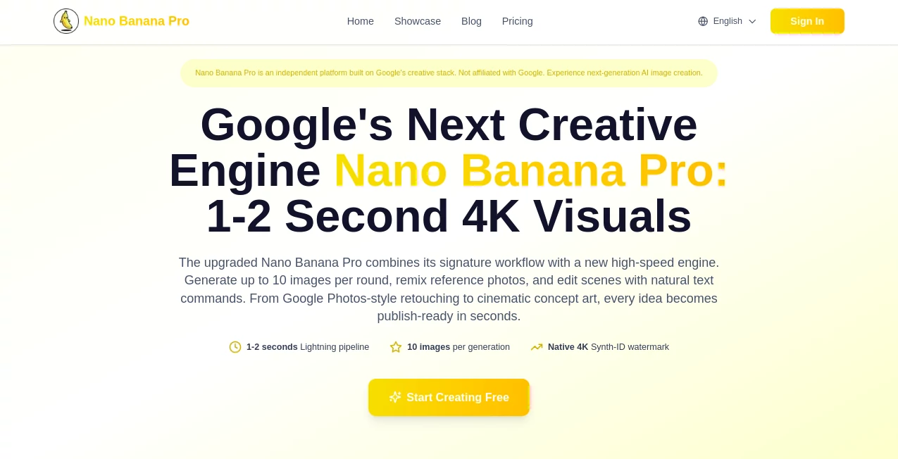 Screenshot of Nano Banana Pro AI – An AI tool in the ,AI Photo & Image Generator ,AI Art Generator ,AI Design Generator ,AI Text to Image  category, showcasing its interface and key features.
