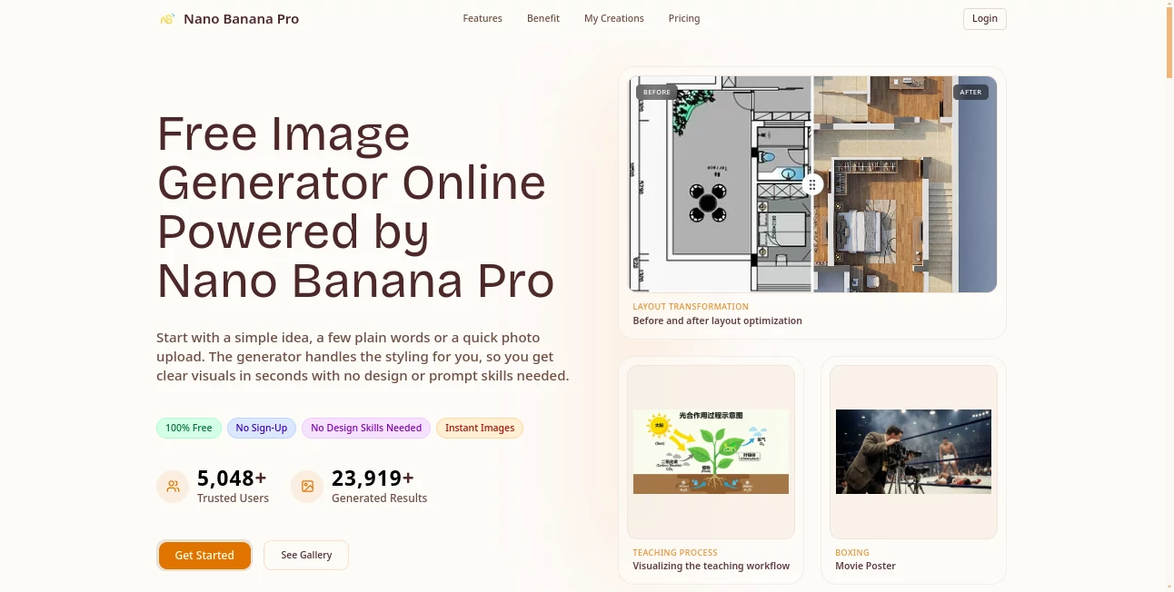 Screenshot of Nano Banana Pro – An AI tool in the ,AI Text to Image ,AI Photo & Image Generator ,AI Art Generator ,AI Design Generator  category, showcasing its interface and key features.