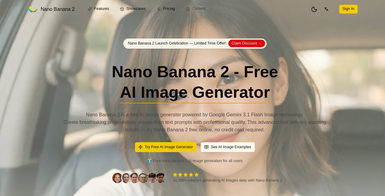 Screenshot of Nano Banana 2 – An AI tool in the ,AI Text to Image ,AI Photo & Image Generator ,AI Image to Image ,AI Design Generator  category, showcasing its interface and key features.
