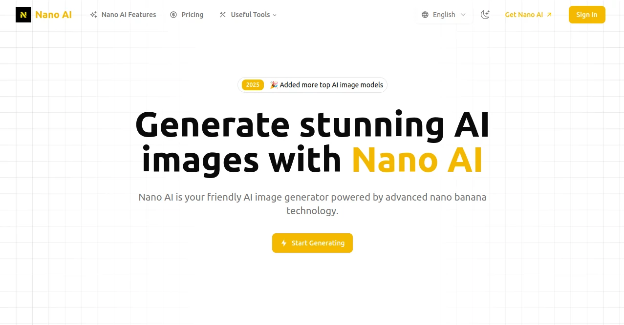 Screenshot of NanoAI – An AI tool in the ,AI Text to Image ,AI Photo & Image Generator ,AI Design Generator  category, showcasing its interface and key features.