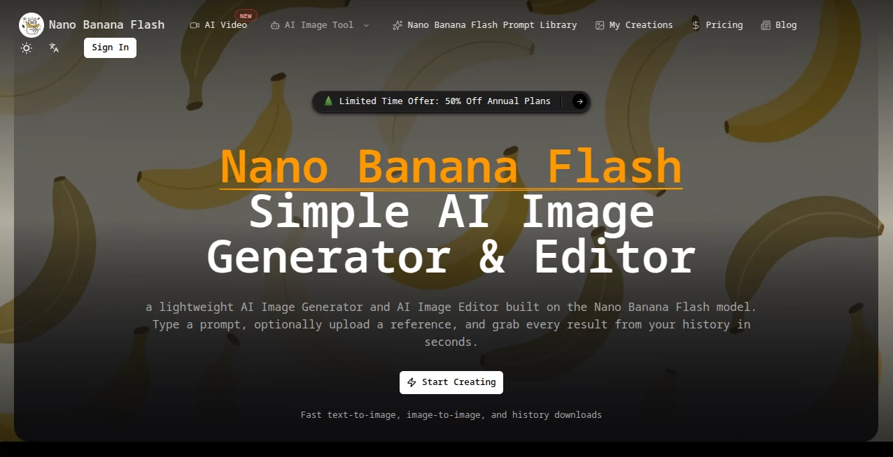 Screenshot of Nano Banana Flash – An AI tool in the ,AI Text to Image ,AI Photo & Image Generator ,AI Image to Image ,AI Art Generator  category, showcasing its interface and key features.