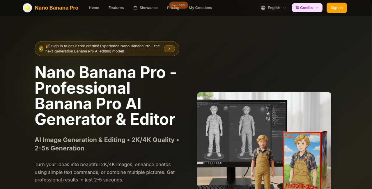 Screenshot of Nano Banana Pro – An AI tool in the ,AI Text to Image ,AI Photo & Image Generator ,Photo & Image Editor ,AI Art Generator  category, showcasing its interface and key features.