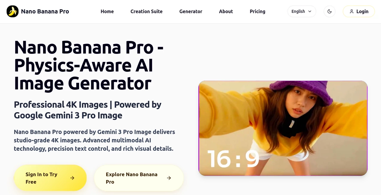 Screenshot of Nano Banana Pro – An AI tool in the ,AI Text to Image ,AI Photo & Image Generator ,AI Art Generator ,AI Design Generator  category, showcasing its interface and key features.