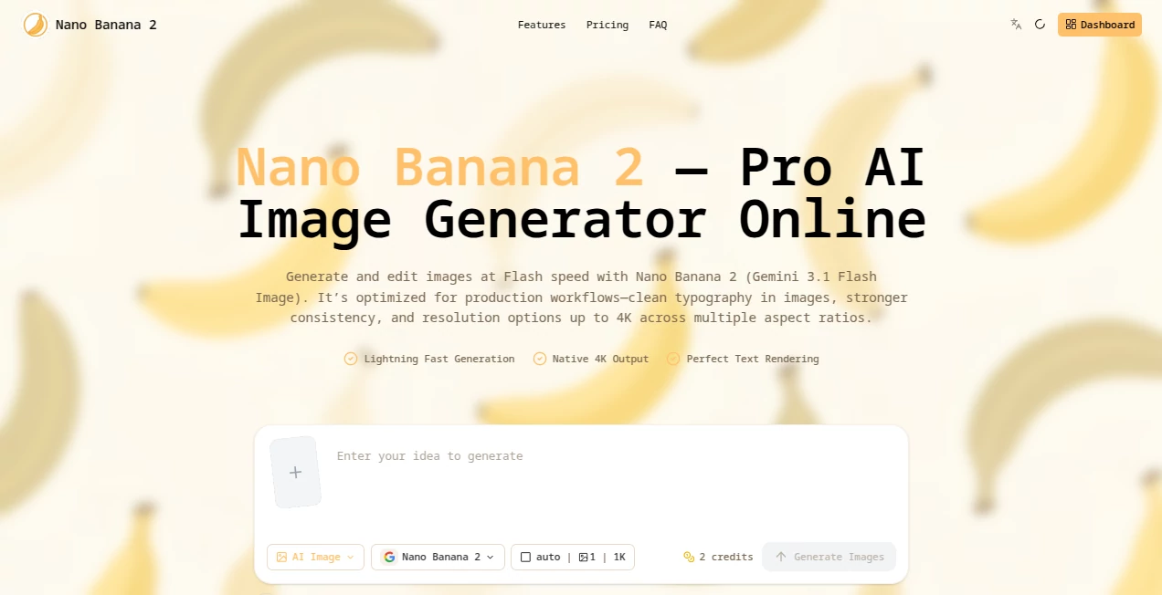 Screenshot of Nano Banana 2 Pro – An AI tool in the ,AI Text to Image ,AI Photo & Image Generator ,AI Art Generator ,AI Design Generator  category, showcasing its interface and key features.