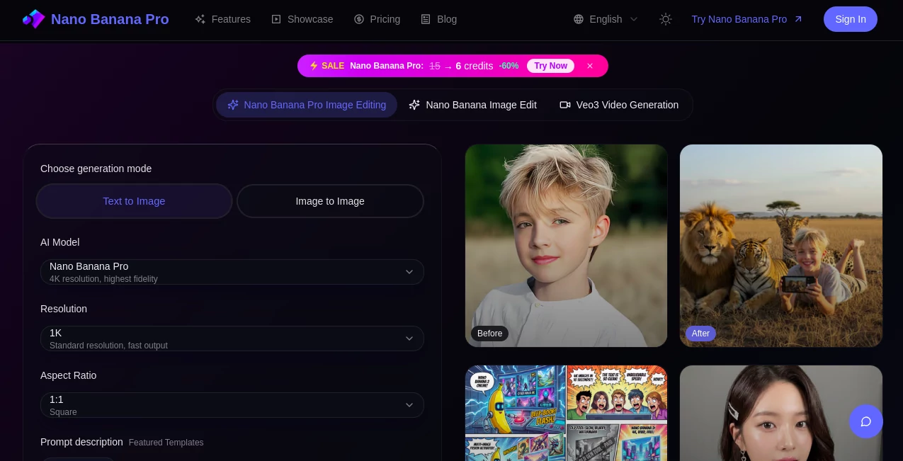 Screenshot of Nano Banana Pro 2 – An AI tool in the ,AI Text to Image ,AI Photo & Image Generator ,AI Art Generator ,AI Design Generator  category, showcasing its interface and key features.