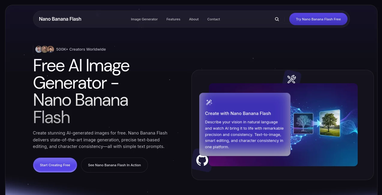 Screenshot of Nano Banana Flash – An AI tool in the ,AI Photo Enhancer ,AI Image to Image ,AI Art Generator ,AI Design Assistant  category, showcasing its interface and key features.