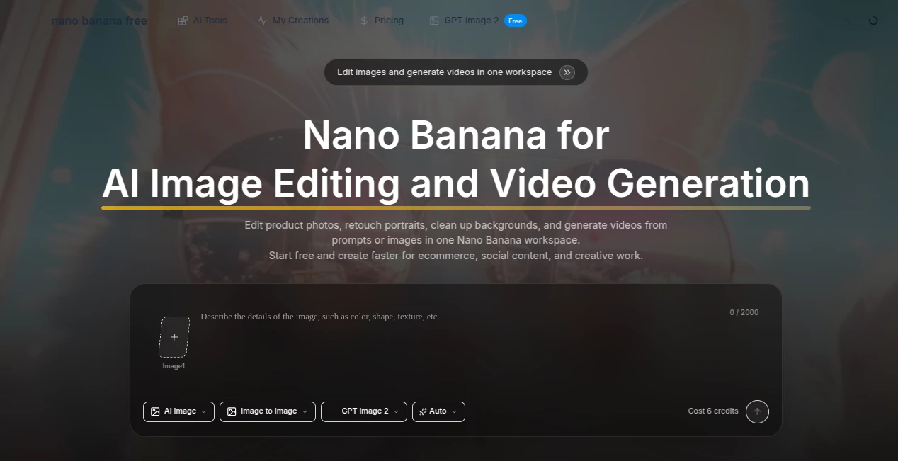 Screenshot of Nano Banana Free – An AI tool in the ,AI Video Generator ,AI Image to Video ,Photo & Image Editor ,AI Photo Enhancer  category, showcasing its interface and key features.