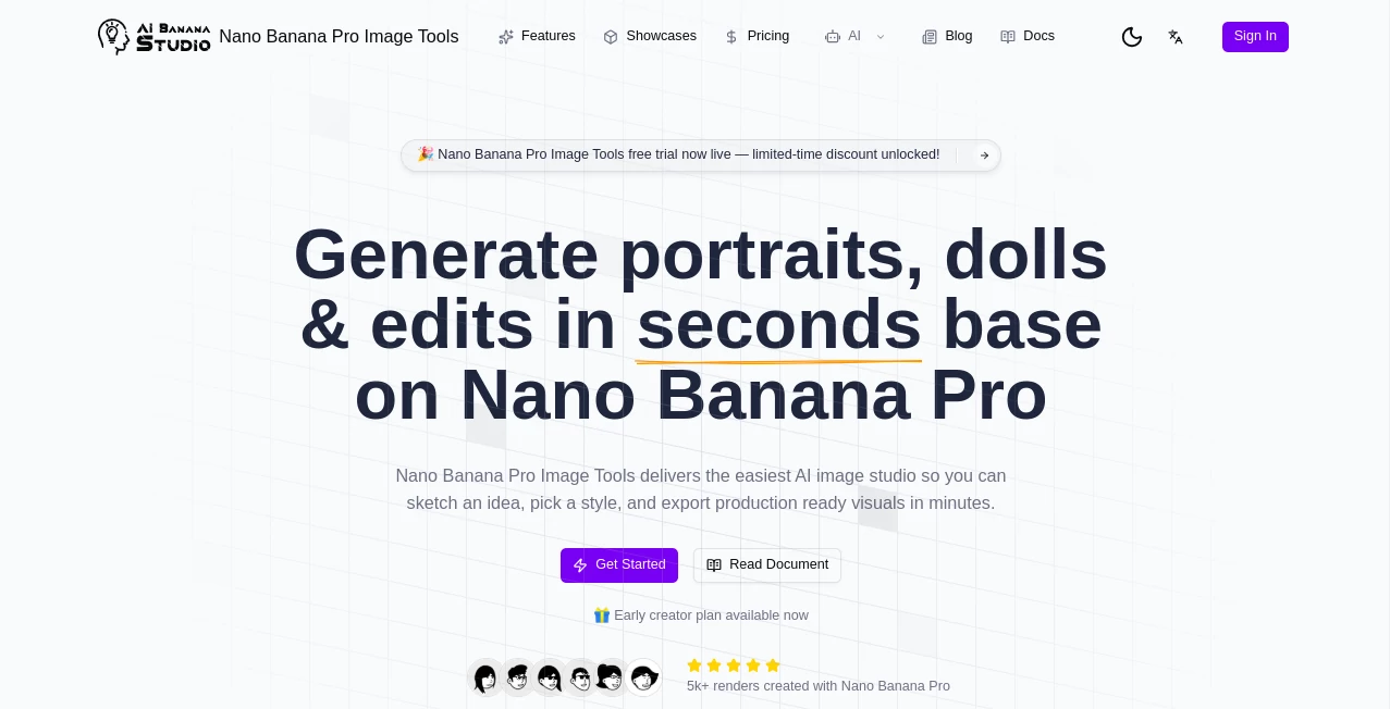 Screenshot of Nano Banana Pro Image Tools – An AI tool in the ,Photo & Image Editor ,AI Photo Enhancer ,AI Art Generator ,AI Design Generator  category, showcasing its interface and key features.