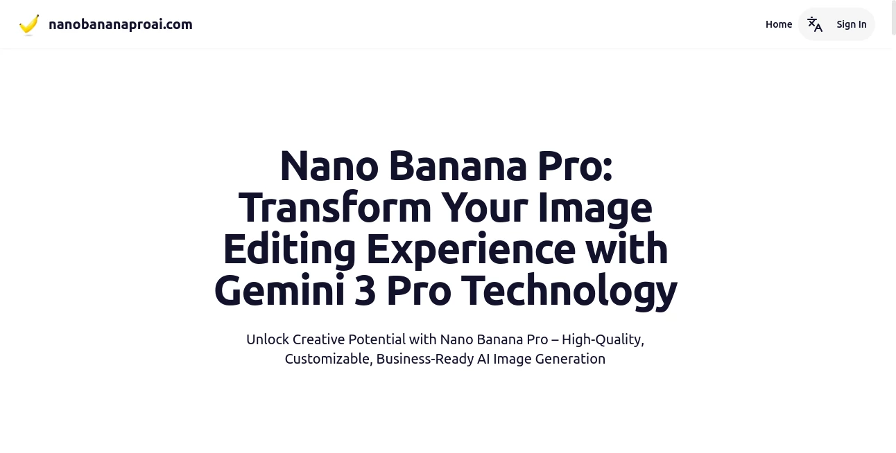 Screenshot of nanobananaproai.com – An AI tool in the ,AI Text to Image ,AI Photo & Image Generator ,AI Art Generator ,AI Design Generator  category, showcasing its interface and key features.