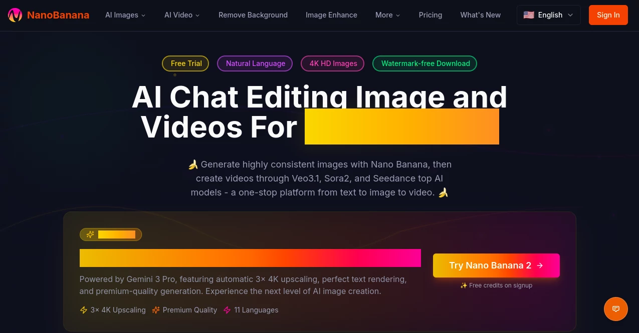 Screenshot of NanoBanana – An AI tool in the ,AI Text to Image ,AI Photo & Image Generator ,AI Image to Video ,AI Video Generator  category, showcasing its interface and key features.