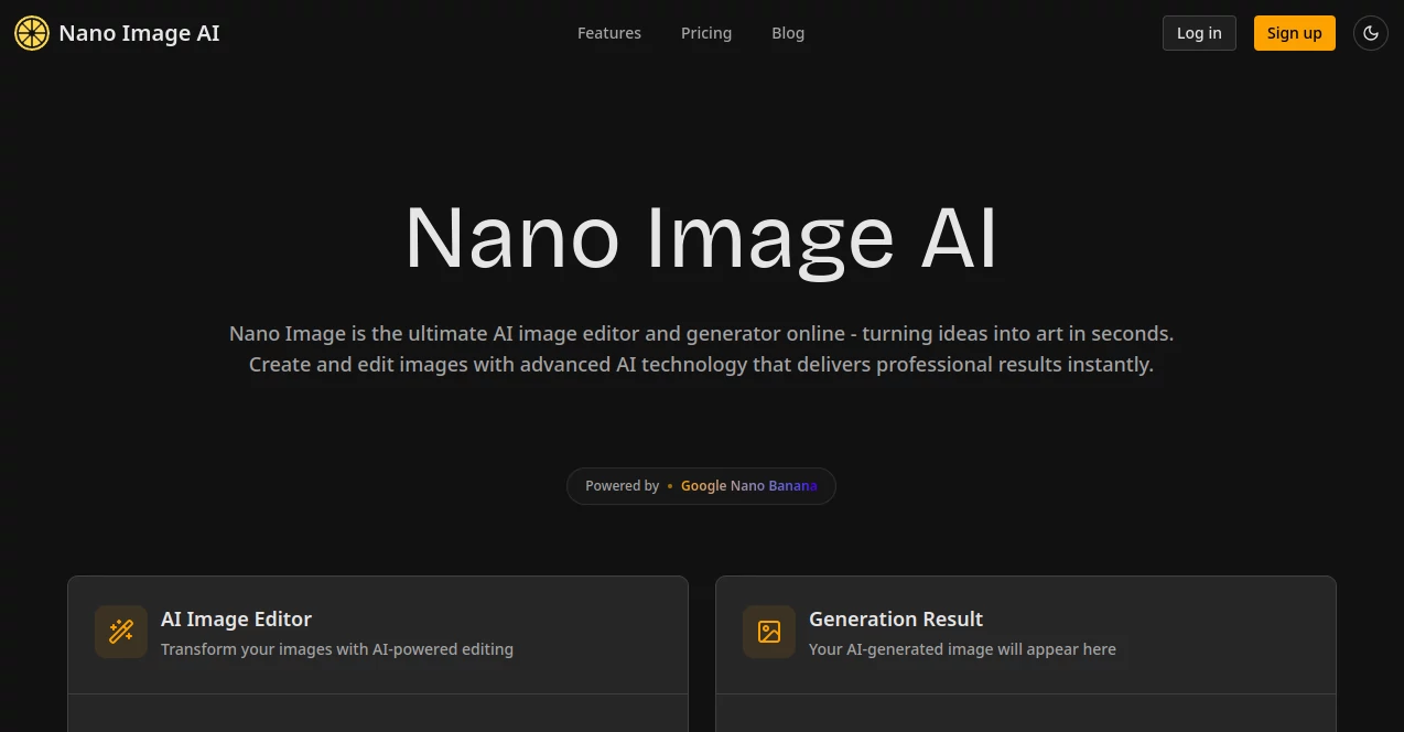 Screenshot of Nano Image AI – An AI tool in the ,AI Photo & Image Generator ,Photo & Image Editor ,AI Image to Image ,AI Text to Image  category, showcasing its interface and key features.