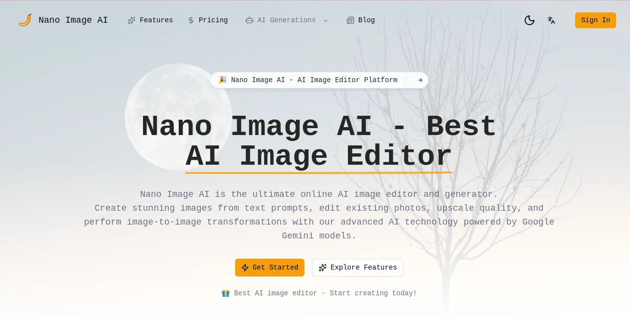 Screenshot of Nano Image AI – An AI tool in the ,AI Text to Image ,AI Photo & Image Generator ,Photo & Image Editor ,AI Art Generator  category, showcasing its interface and key features.