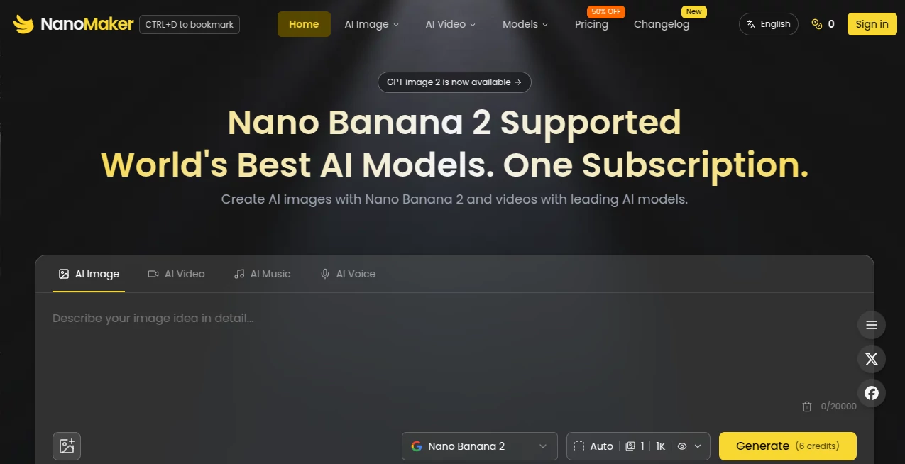 Screenshot of NanoMaker – An AI tool in the ,AI Photo & Image Generator ,AI Video Generator ,AI Music Generator ,AI Text to Speech  category, showcasing its interface and key features.