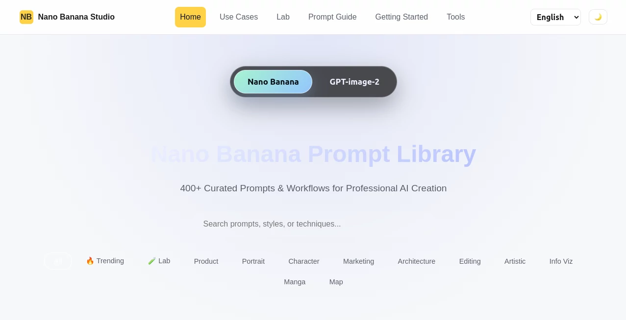Screenshot of Nano Prompts – An AI tool in the ,Prompt ,AI Content Generator ,AI Art Generator ,AI Design Generator  category, showcasing its interface and key features.