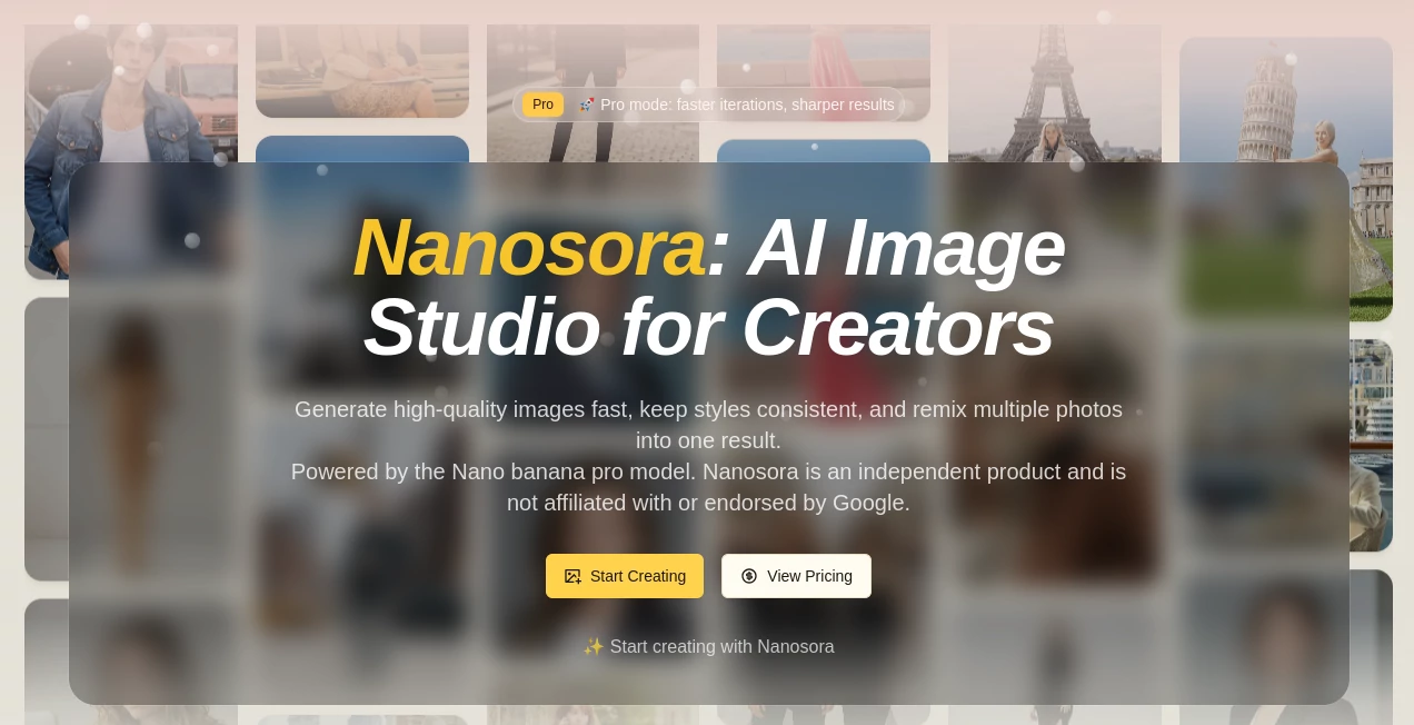 Screenshot of Nanosora – An AI tool in the ,AI Photo & Image Generator ,AI Art Generator ,AI Design Generator ,AI Text to Image  category, showcasing its interface and key features.