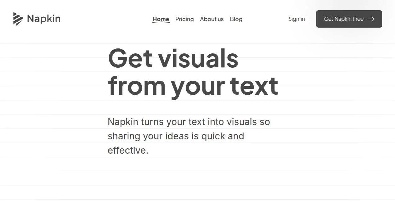 Screenshot of Napkin AI – An AI tool in the ,AI Diagram Generator ,AI Content Generator ,AI Design Generator ,AI Presentation Generator  category, showcasing its interface and key features.