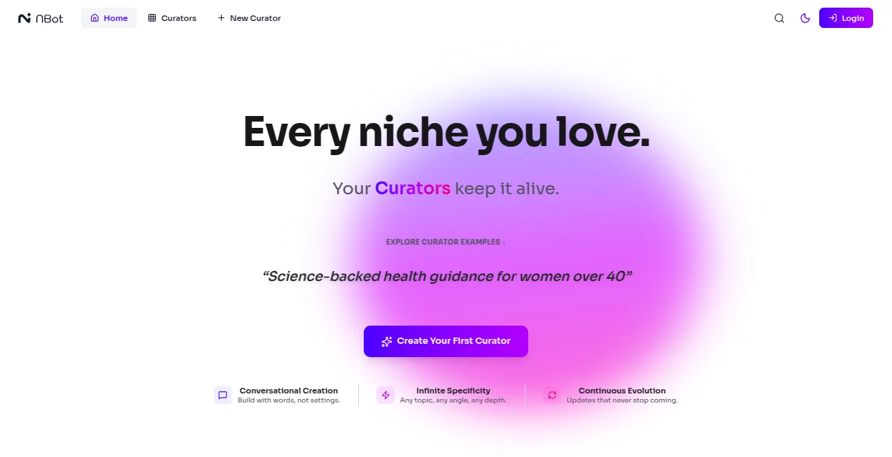 Screenshot of NBot AI – An AI tool in the ,AI Newsletter ,AI Research Tool ,AI Analytics Assistant ,AI Knowledge Base  category, showcasing its interface and key features.