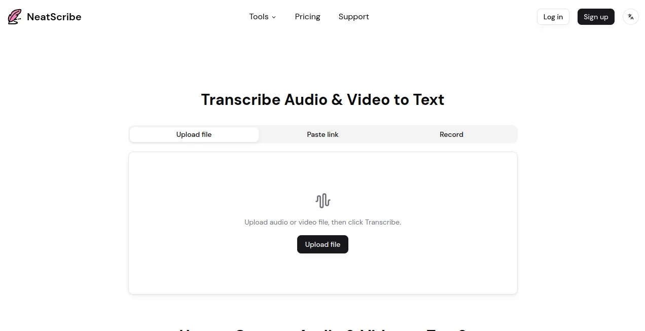 Screenshot of NeatScribe – An AI tool in the ,AI Transcription ,AI Speech to Text ,AI Notes Assistant ,AI Documents Assistant  category, showcasing its interface and key features.